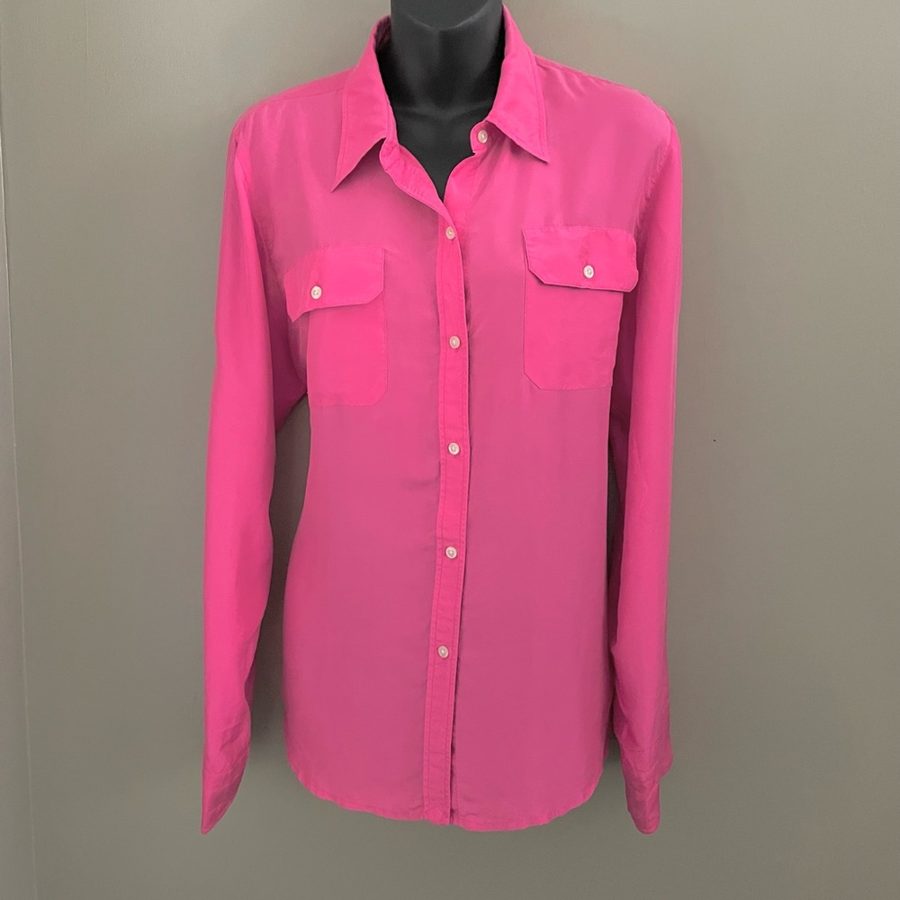 Lauren Ralph Lauren Vibrant Pink Silk Button Down Shirt